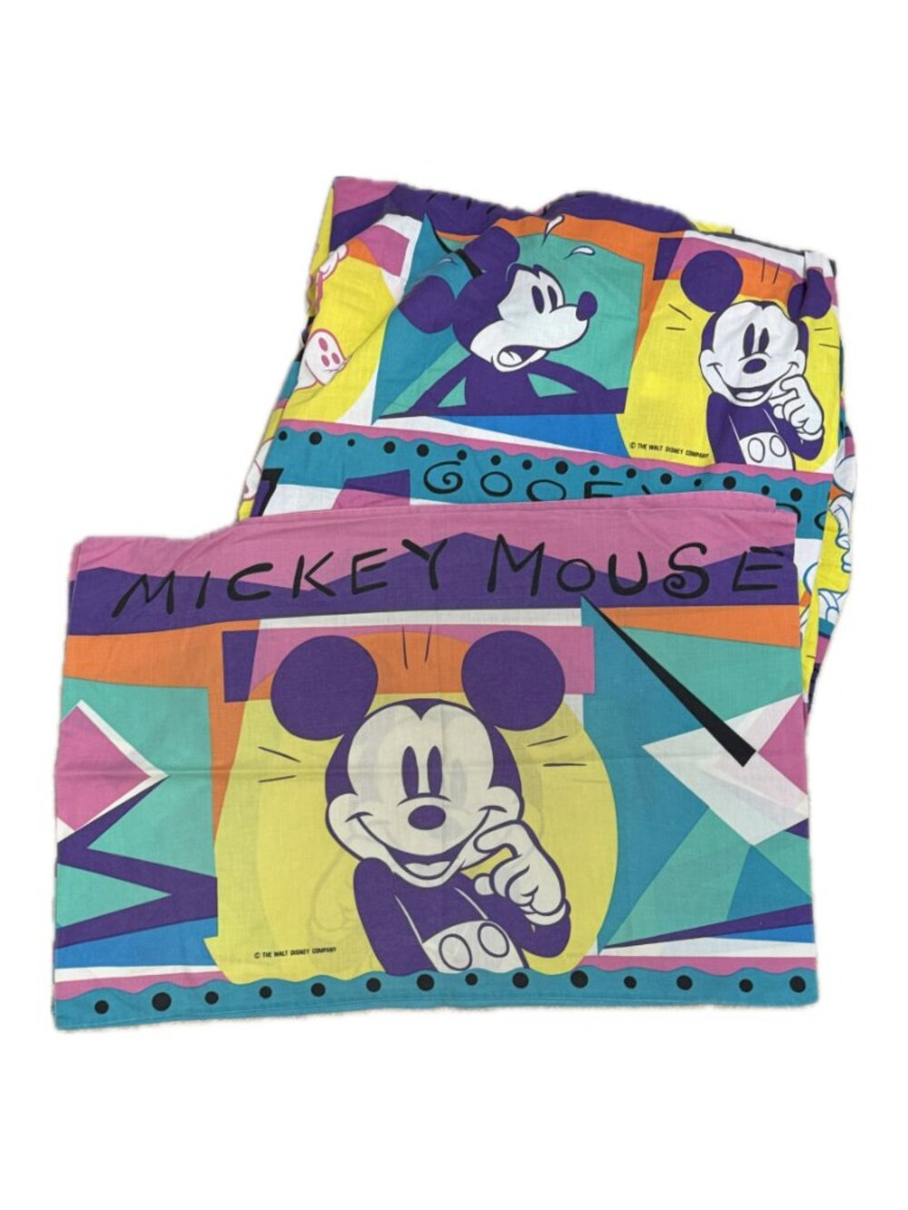 Mickey Mouse Twin Fitted bed sheet and 2 Pillowcases Fabric Vintage 90s